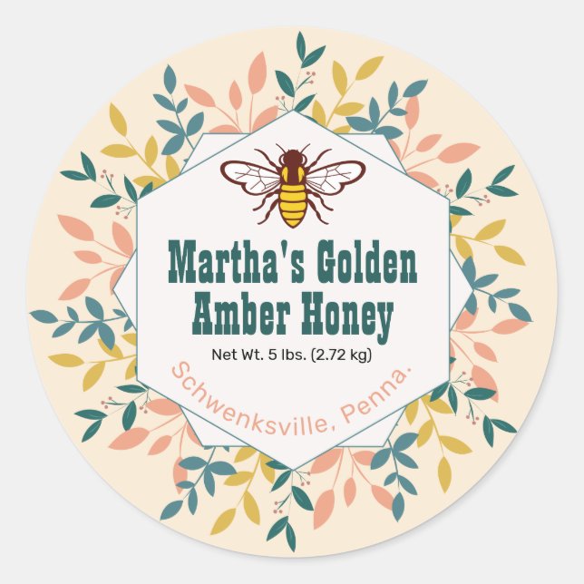 Hexagon Wreath Antique White Honey Jar Classic Round Sticker (Front)