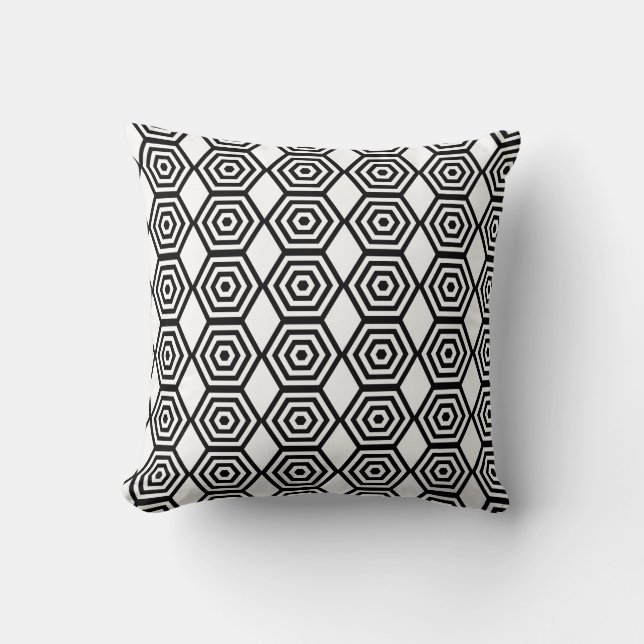 Hexagonal Geometric Pattern in Black White Cushion (Front)