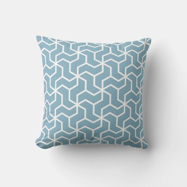 Hexagonal Geometric Pattern In Duck Egg Blue Cushion (Front)