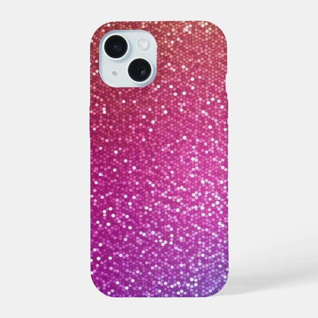 Hexagonal Glitter Rainbow Gradient iPhone 15 Case (Back)