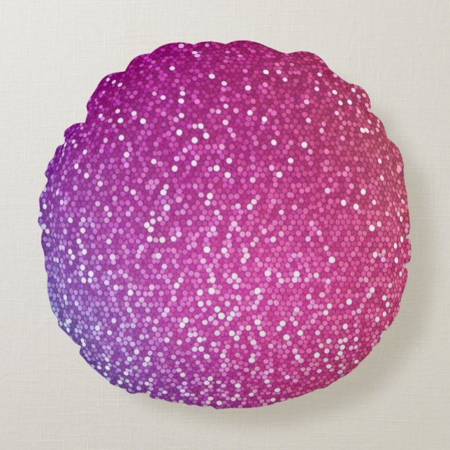 Hexagonal Glitter Rainbow Gradient Round Cushion (Front)