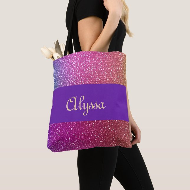 Hexagonal Glitter Rainbow Gradient Tote Bag (Close Up)