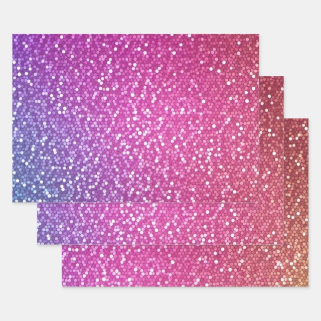 Hexagonal Glitter Rainbow Gradient Wrapping Paper Sheet (Set)