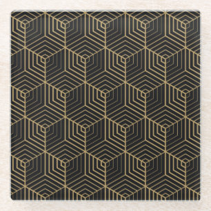 Hexagonal Harmony: Art Deco Elegance Glass Coaster