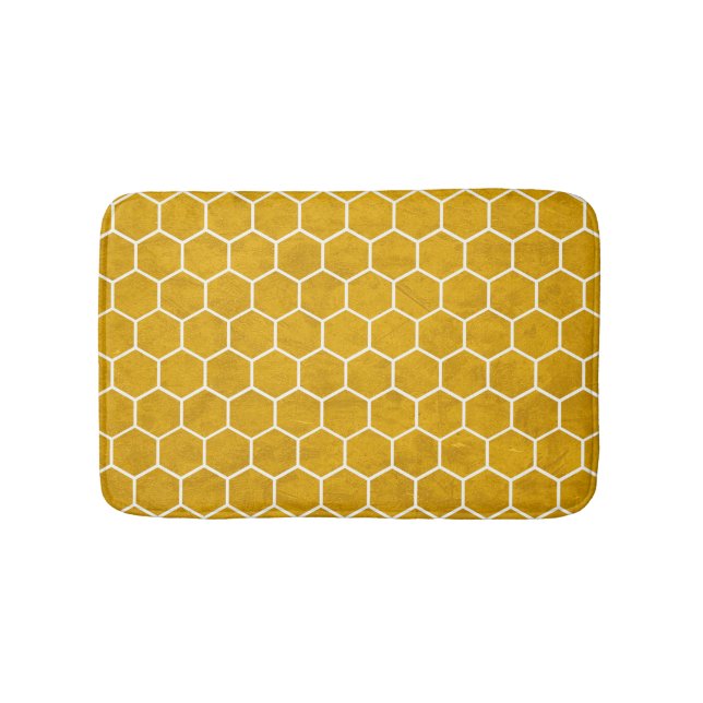 Hexagonal Hexagon Pattern Yellow Bath Mat (Front)