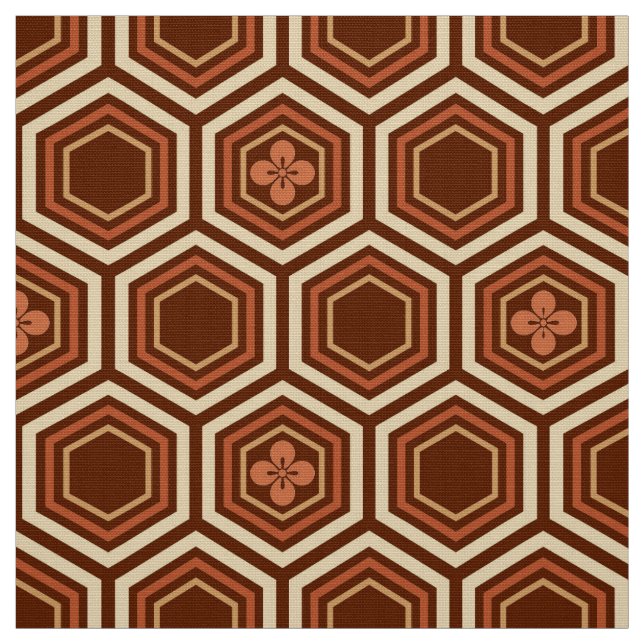 Hexagonal Kimono Print, Brown and Beige Fabric (Swatch)