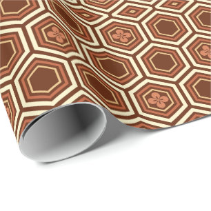 Hexagonal Kimono Print, Brown and Beige Wrapping Paper