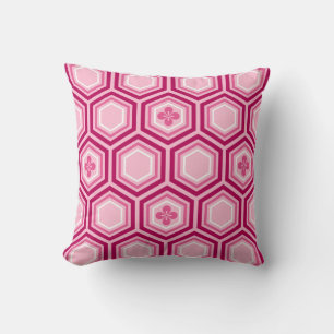 Hexagonal Kimono Print, Burgundy and Pink Cushion