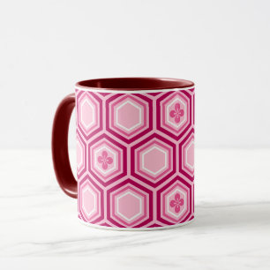 Hexagonal Kimono Print, Burgundy and Pink Mug
