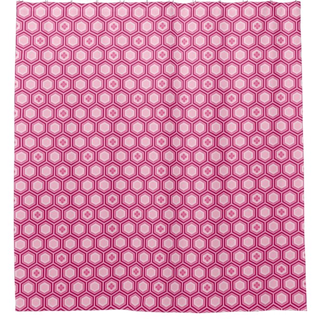 Hexagonal Kimono Print, Burgundy and Pink Shower Curtain (Front)