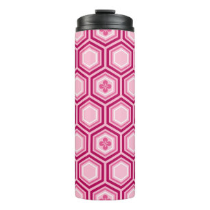 Hexagonal Kimono Print, Burgundy and Pink Thermal Tumbler