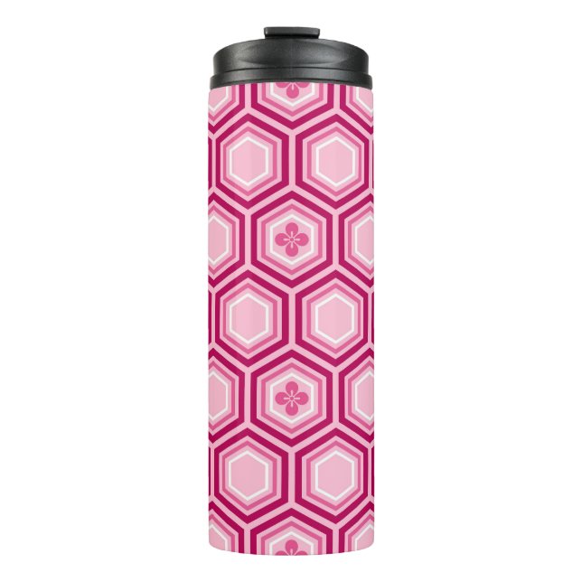 Hexagonal Kimono Print, Burgundy and Pink  Thermal Tumbler (Front)