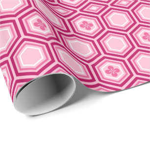 Hexagonal Kimono Print, Burgundy and Pink Wrapping Paper