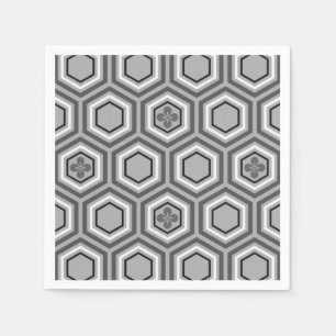 Hexagonal Kimono Print, Grey / Grey and White Napkin