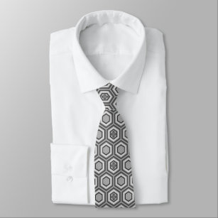 Hexagonal Kimono Print, Grey / Grey and White Tie