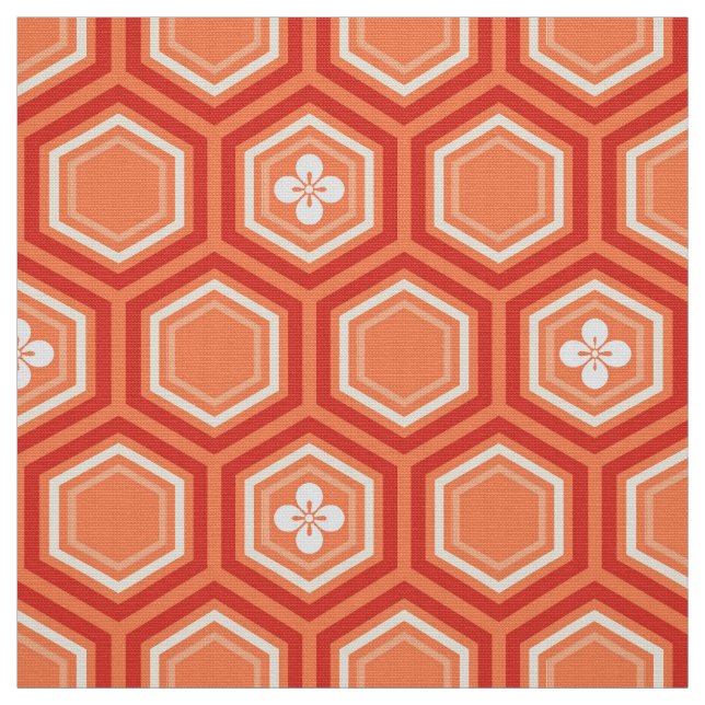 Hexagonal Kimono Print, Mandarin Orange Fabric (Swatch)