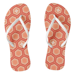 Hexagonal Kimono Print, Mandarin Orange Flip Flops