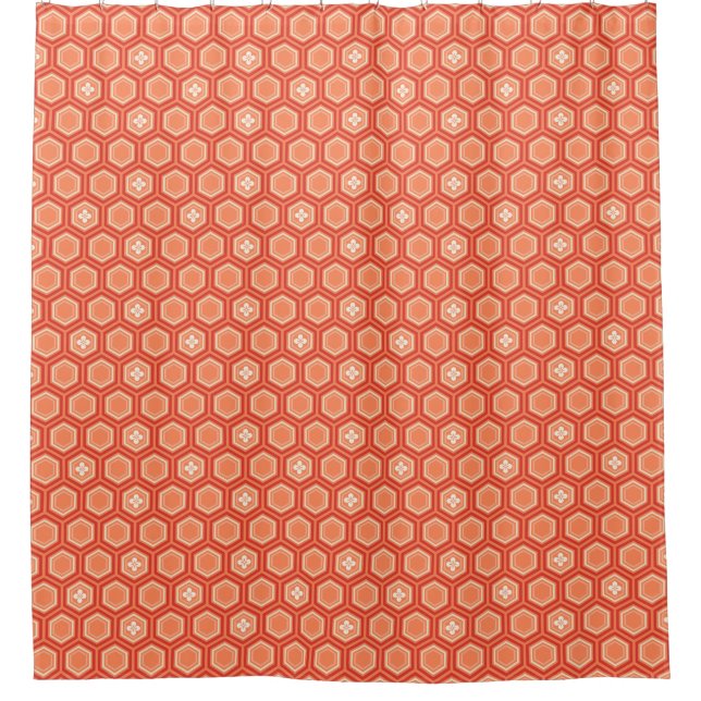Hexagonal Kimono Print, Mandarin Orange Shower Curtain (Front)