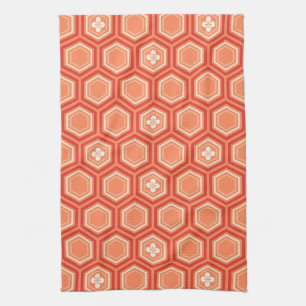 Hexagonal Kimono Print, Mandarin Orange Tea Towel