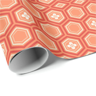 Hexagonal Kimono Print, Mandarin Orange Wrapping Paper