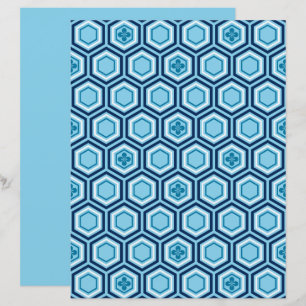 Hexagonal Kimono Print, Navy and Light Blue