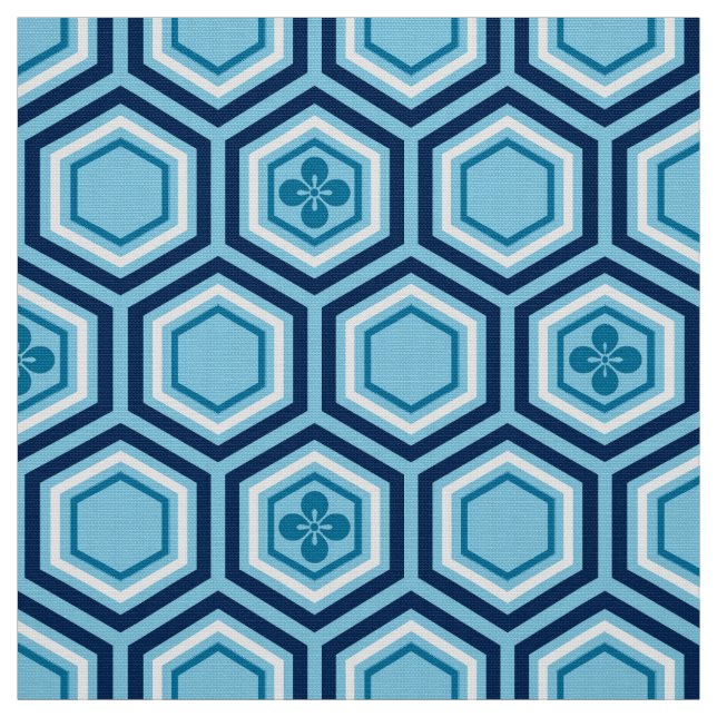 Hexagonal Kimono Print, Navy and Light Blue Fabric (Swatch)