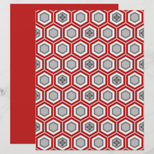 Hexagonal Kimono Print, Red and Grey / Grey