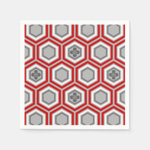 Hexagonal Kimono Print, Red and Grey / Grey Napkin