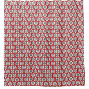 Hexagonal Kimono Print, Red and Grey / Grey Shower Curtain