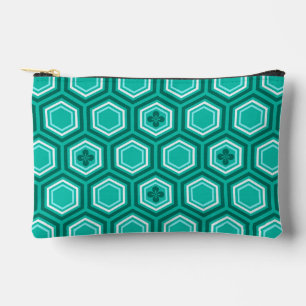 Hexagonal Kimono Print, Teal, Aqua and White Accessory Pouch