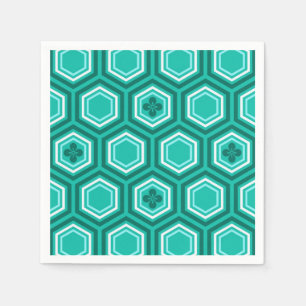 Hexagonal Kimono Print, Teal, Aqua and White Napkin
