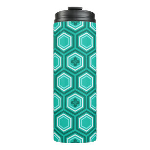 Hexagonal Kimono Print, Turquoise and Aqua  Thermal Tumbler
