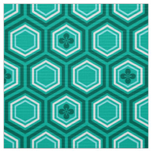 Hexagonal Kimono Print, Turquoise and White Fabric