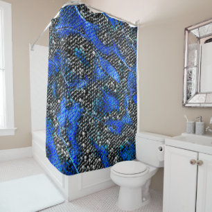 Hexagonal mosaic or blue and grey to black scales  shower curtain