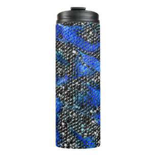 Hexagonal mosaic or fish scales blue and black thermal tumbler
