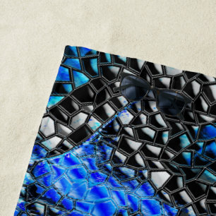 Hexagonal mosaic or fish scaly black to royal blue beach towel
