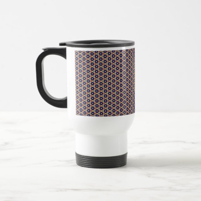 hexagonal seamless pattern on thermal tumbler travel mug (Left)