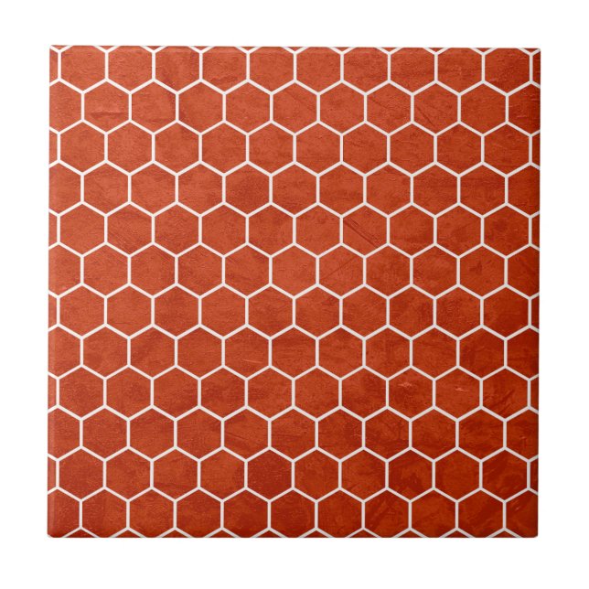 Hexagonal Textured Pattern Rustic Barn Red Tile (Front)