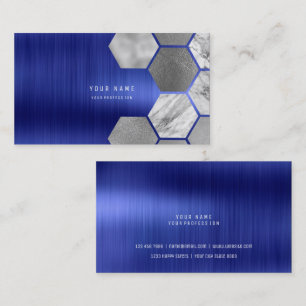 Hexagone Cobalt Sapphire Metallic Steel Marble Business Card