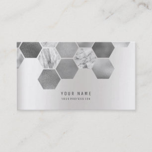Hexagone Geometical Metallic Marble Silver Gray Business Card