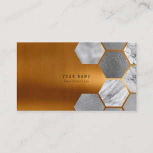 Hexagone Gold Metallic Steel Marble White Gray Business Card