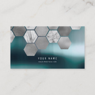 Hexagone Teal Metallic Steel Marble Silver Gray Business Card