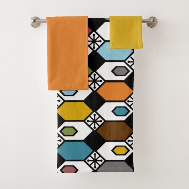 Hexagons and Starbursts Bath Towel Set (Insitu)
