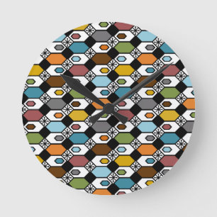 Hexagons and Starbursts Round Clock