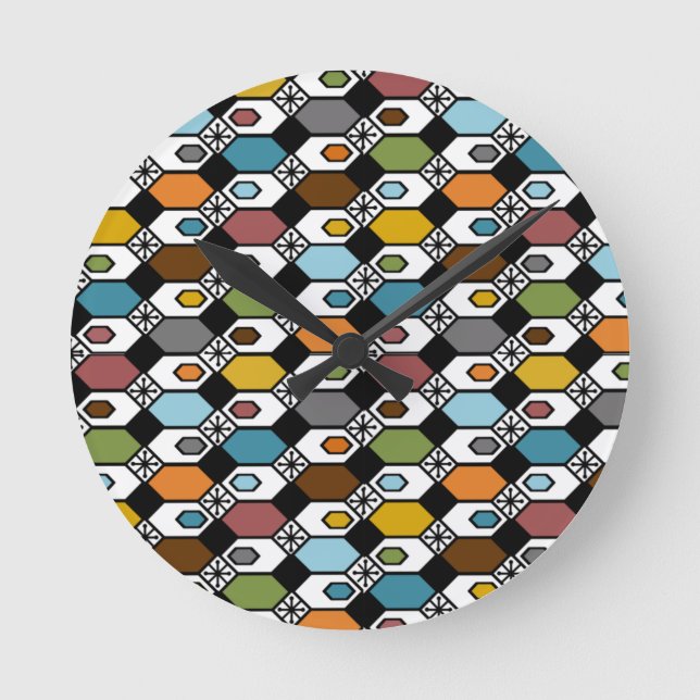 Hexagons and Starbursts  Round Clock (Front)