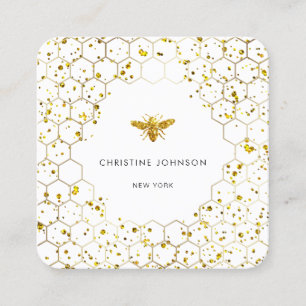 hexagons faux glitter bee square business card