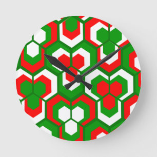 Hexagons Flowers  Round Clock