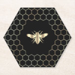 hexagons honeycomb bee design on black paper coaster<br><div class="desc">bee design paper coaster</div>