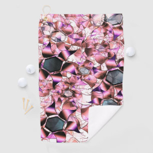 Hexagons surrounded by pinkish petal-like shapes golf towel