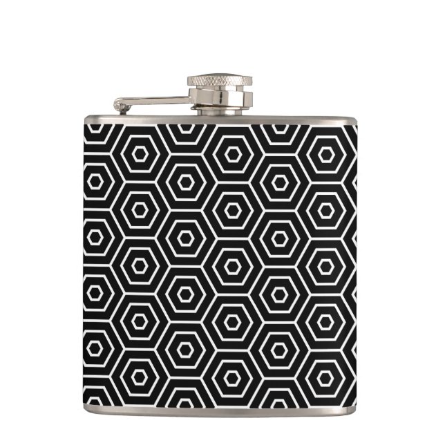 Hexagons texture geometric pattern hip flask (Front)